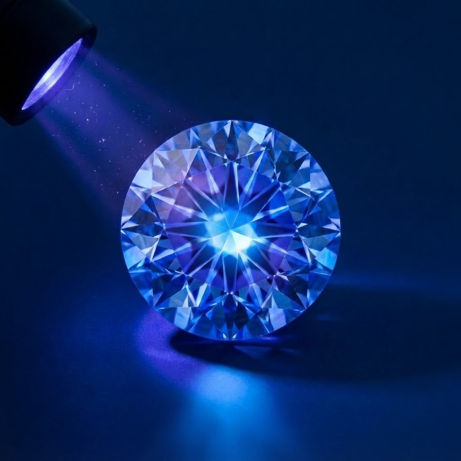 Fluorescence d’un diamant sous lumière ultraviolette